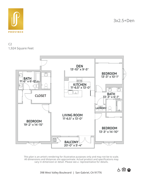 Floor plan for 3 beds, 3 baths, 1924 sqft